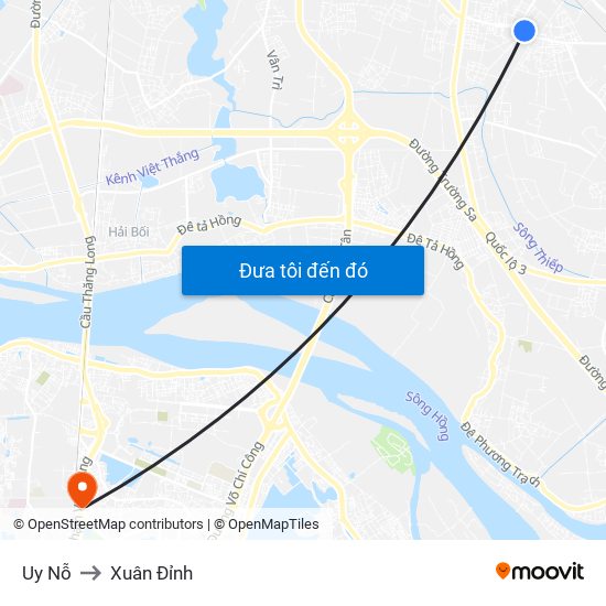 Uy Nỗ to Xuân Đỉnh map