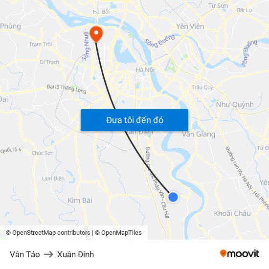Vân Tảo to Xuân Đỉnh map