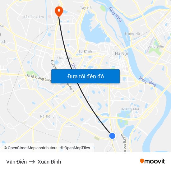 Văn Điển to Xuân Đỉnh map