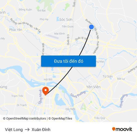 Việt Long to Xuân Đỉnh map