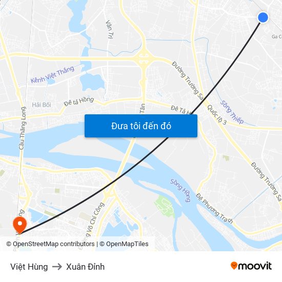 Việt Hùng to Xuân Đỉnh map
