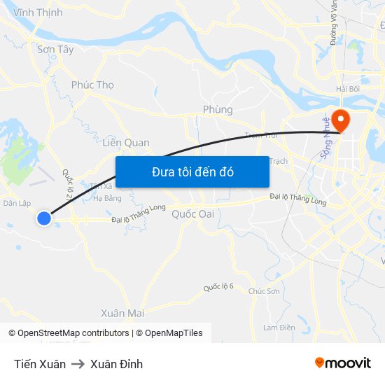 Tiến Xuân to Xuân Đỉnh map