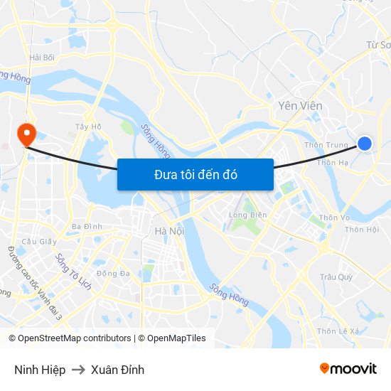 Ninh Hiệp to Xuân Đỉnh map