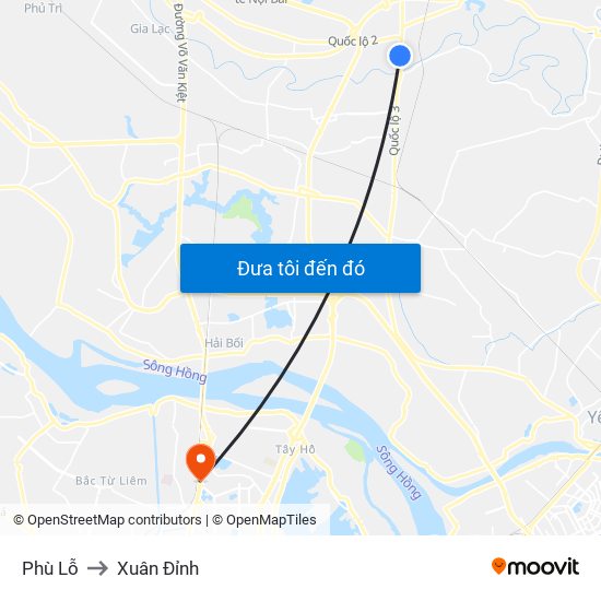 Phù Lỗ to Xuân Đỉnh map