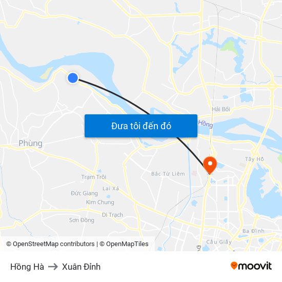 Hồng Hà to Xuân Đỉnh map