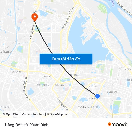Hàng Bột to Xuân Đỉnh map