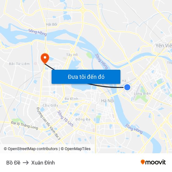Bồ Đề to Xuân Đỉnh map
