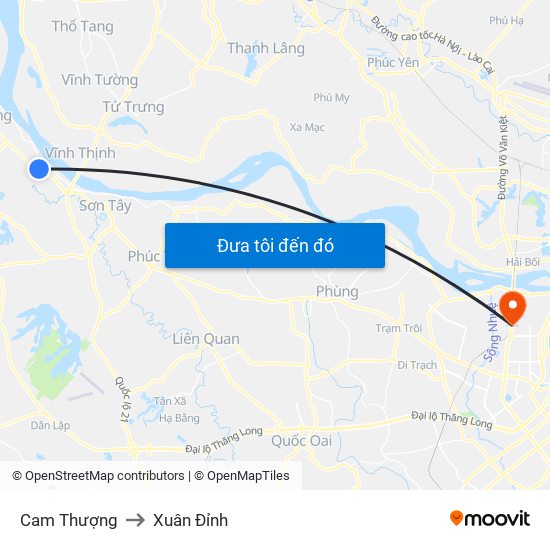 Cam Thượng to Xuân Đỉnh map