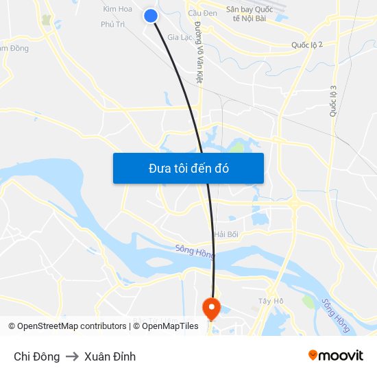 Chi Đông to Xuân Đỉnh map