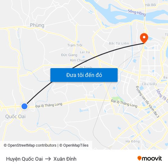 Huyện Quốc Oai to Xuân Đỉnh map