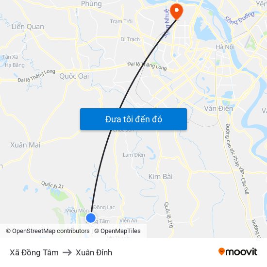 Xã Đồng Tâm to Xuân Đỉnh map