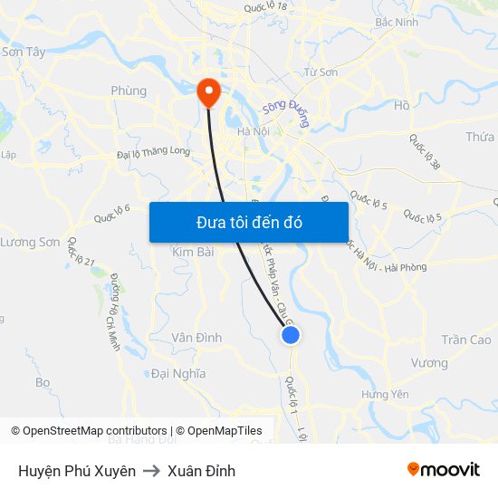 Huyện Phú Xuyên to Xuân Đỉnh map