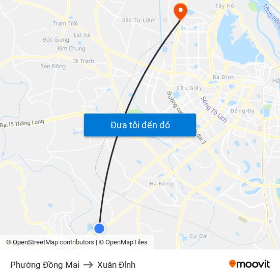 Phường Đồng Mai to Xuân Đỉnh map