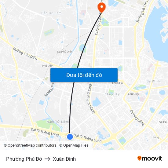 Phường Phú Đô to Xuân Đỉnh map