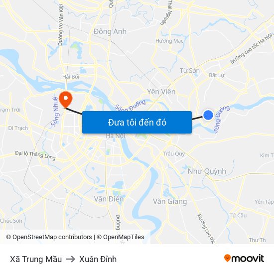 Xã Trung Mầu to Xuân Đỉnh map