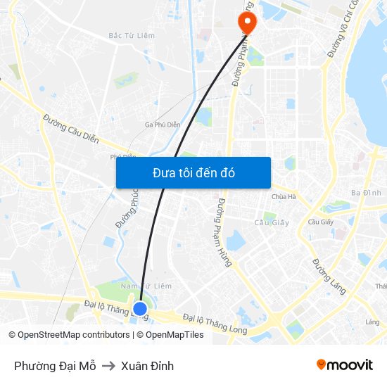 Phường Đại Mỗ to Xuân Đỉnh map