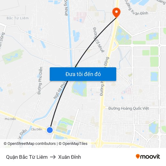 Quận Bắc Từ Liêm to Xuân Đỉnh map