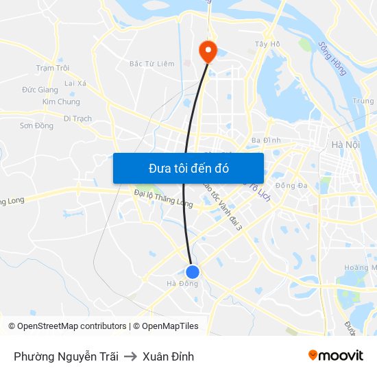 Phường Nguyễn Trãi to Xuân Đỉnh map
