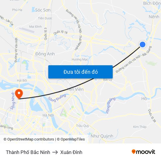 Thành Phố Bắc Ninh to Xuân Đỉnh map