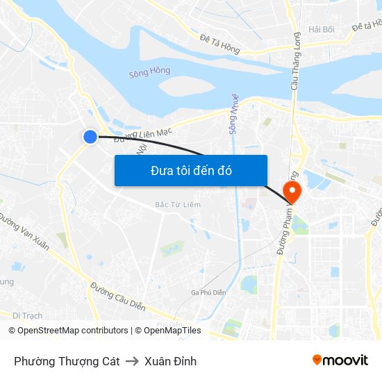 Phường Thượng Cát to Xuân Đỉnh map