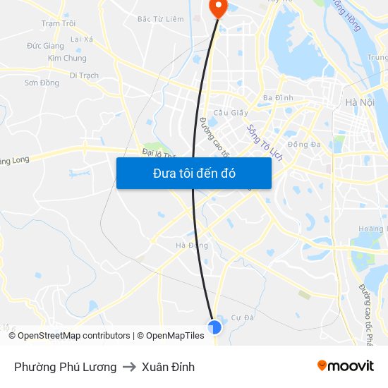 Phường Phú Lương to Xuân Đỉnh map