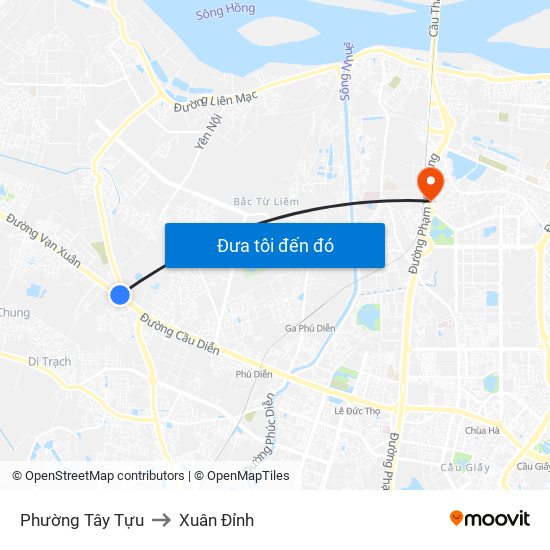 Phường Tây Tựu to Xuân Đỉnh map