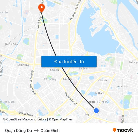 Quận Đống Đa to Xuân Đỉnh map