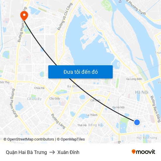 Quận Hai Bà Trưng to Xuân Đỉnh map