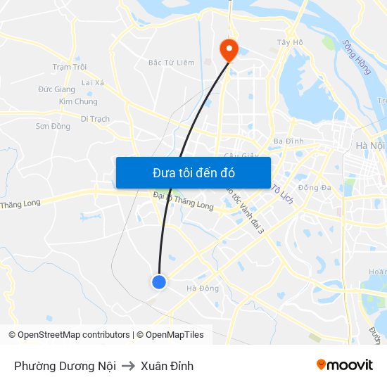 Phường Dương Nội to Xuân Đỉnh map