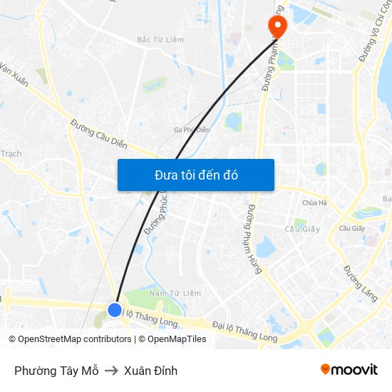 Phường Tây Mỗ to Xuân Đỉnh map