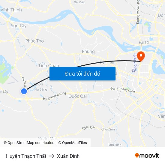 Huyện Thạch Thất to Xuân Đỉnh map