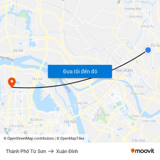 Thành Phố Từ Sơn to Xuân Đỉnh map