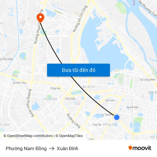 Phường Nam Đồng to Xuân Đỉnh map