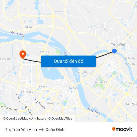 Thị Trấn Yên Viên to Xuân Đỉnh map