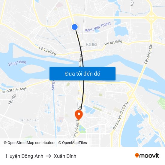 Huyện Đông Anh to Xuân Đỉnh map