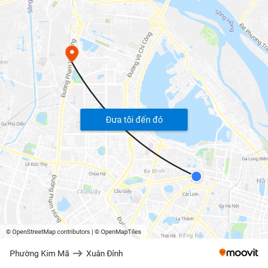 Phường Kim Mã to Xuân Đỉnh map