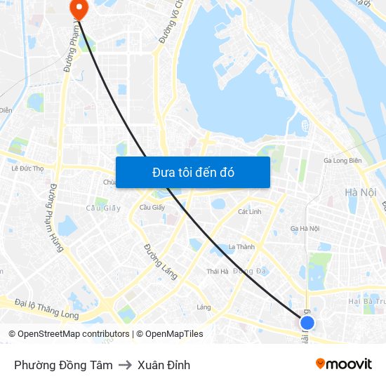 Phường Đồng Tâm to Xuân Đỉnh map