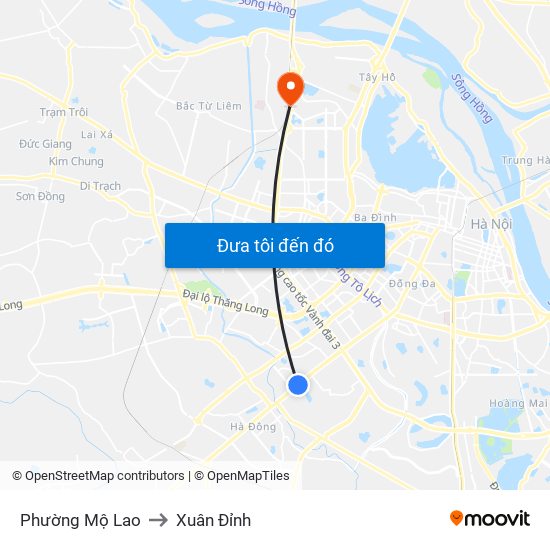 Phường Mộ Lao to Xuân Đỉnh map