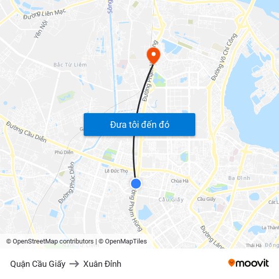 Quận Cầu Giấy to Xuân Đỉnh map