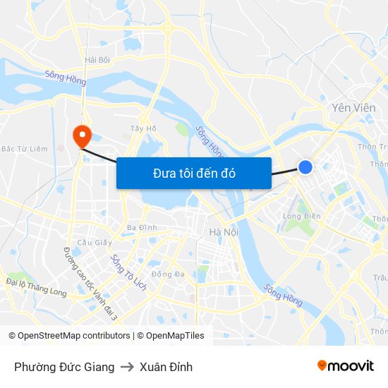Phường Đức Giang to Xuân Đỉnh map