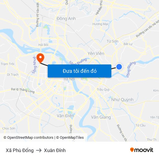 Xã Phù Đổng to Xuân Đỉnh map