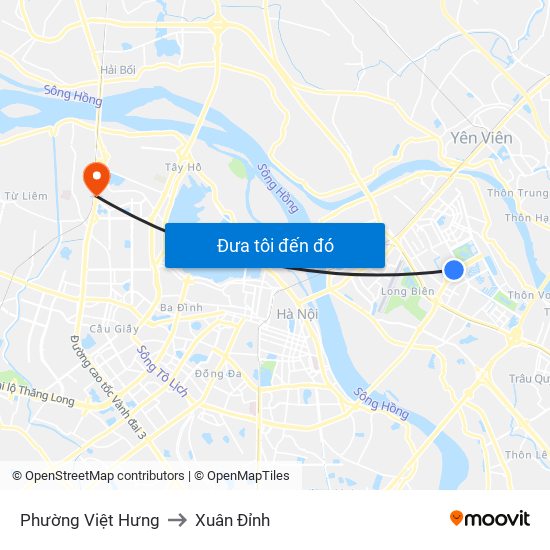 Phường Việt Hưng to Xuân Đỉnh map