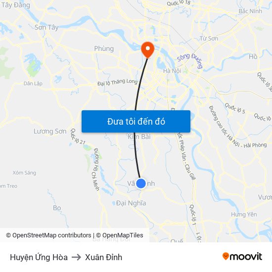 Huyện Ứng Hòa to Xuân Đỉnh map
