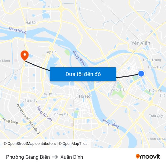 Phường Giang Biên to Xuân Đỉnh map