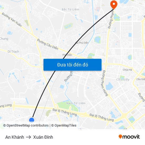 An Khánh to Xuân Đỉnh map