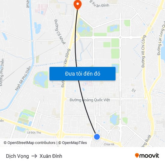 Dịch Vọng to Xuân Đỉnh map