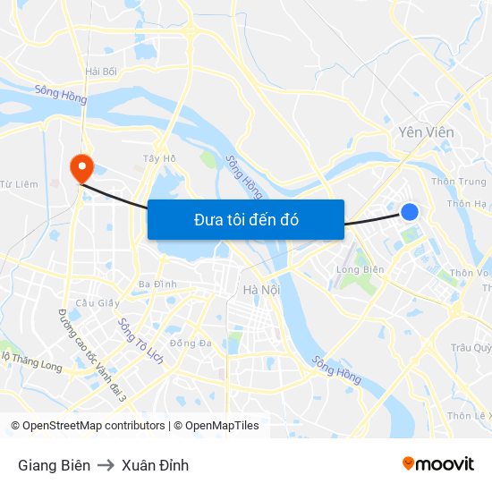 Giang Biên to Xuân Đỉnh map