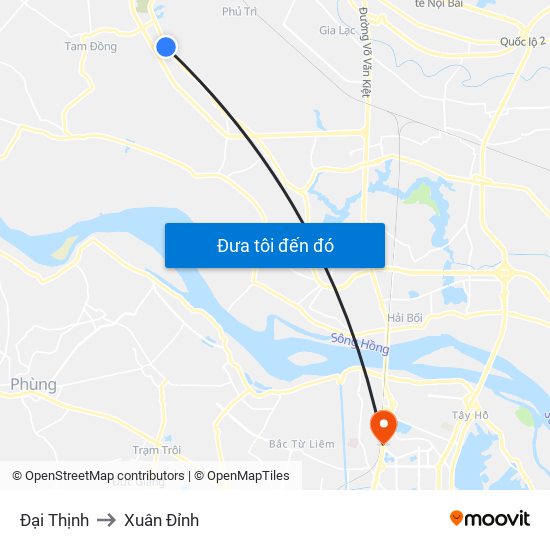 Đại Thịnh to Xuân Đỉnh map