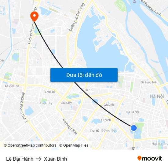 Lê Đại Hành to Xuân Đỉnh map