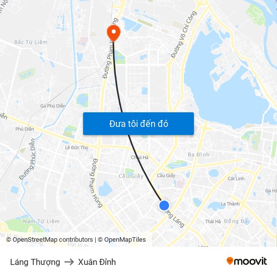Láng Thượng to Xuân Đỉnh map